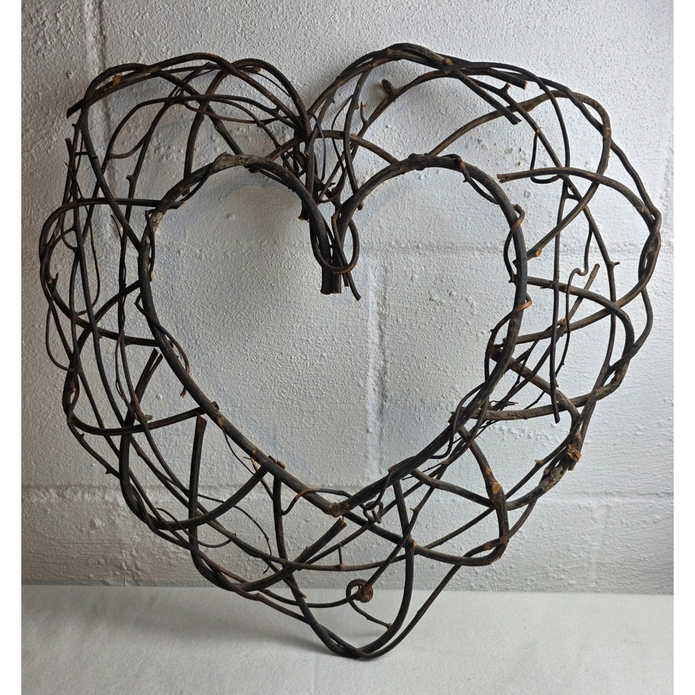 Rustic Grapevine Heart Wreath Dark Brown Wood Vine Wall Decor 16 Inch